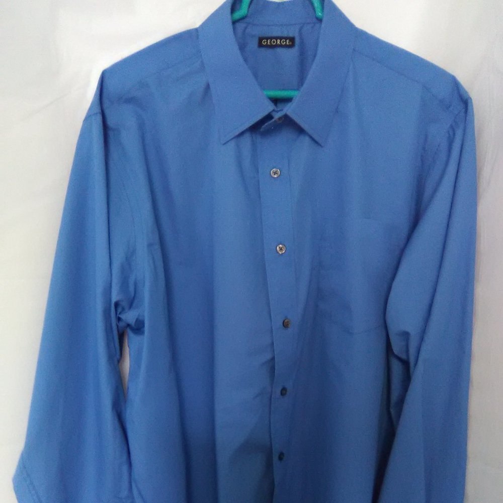 George Long Sleeve Button Down Dress Shirt Color Blue Size XL 46/48
